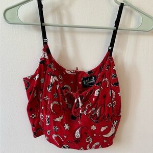 Hell Bunny Red Paisley Print Crop Tank Top